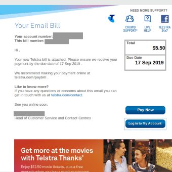 Telstra scam bill