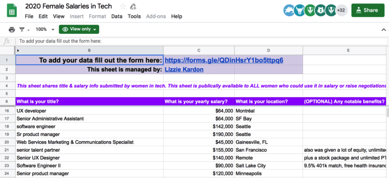 women in tech spreadsheet