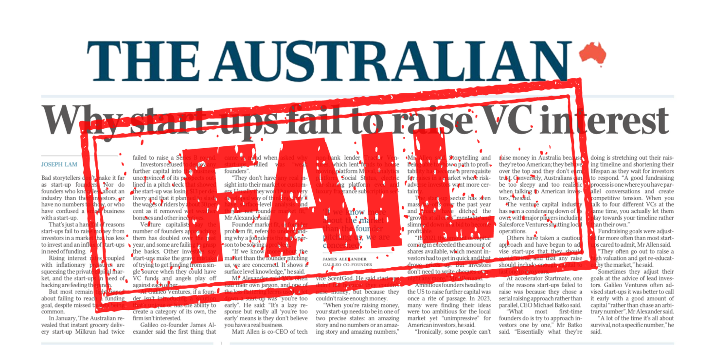 The Australian attempted to explain startups’ funding challenges without talking to any female VCs