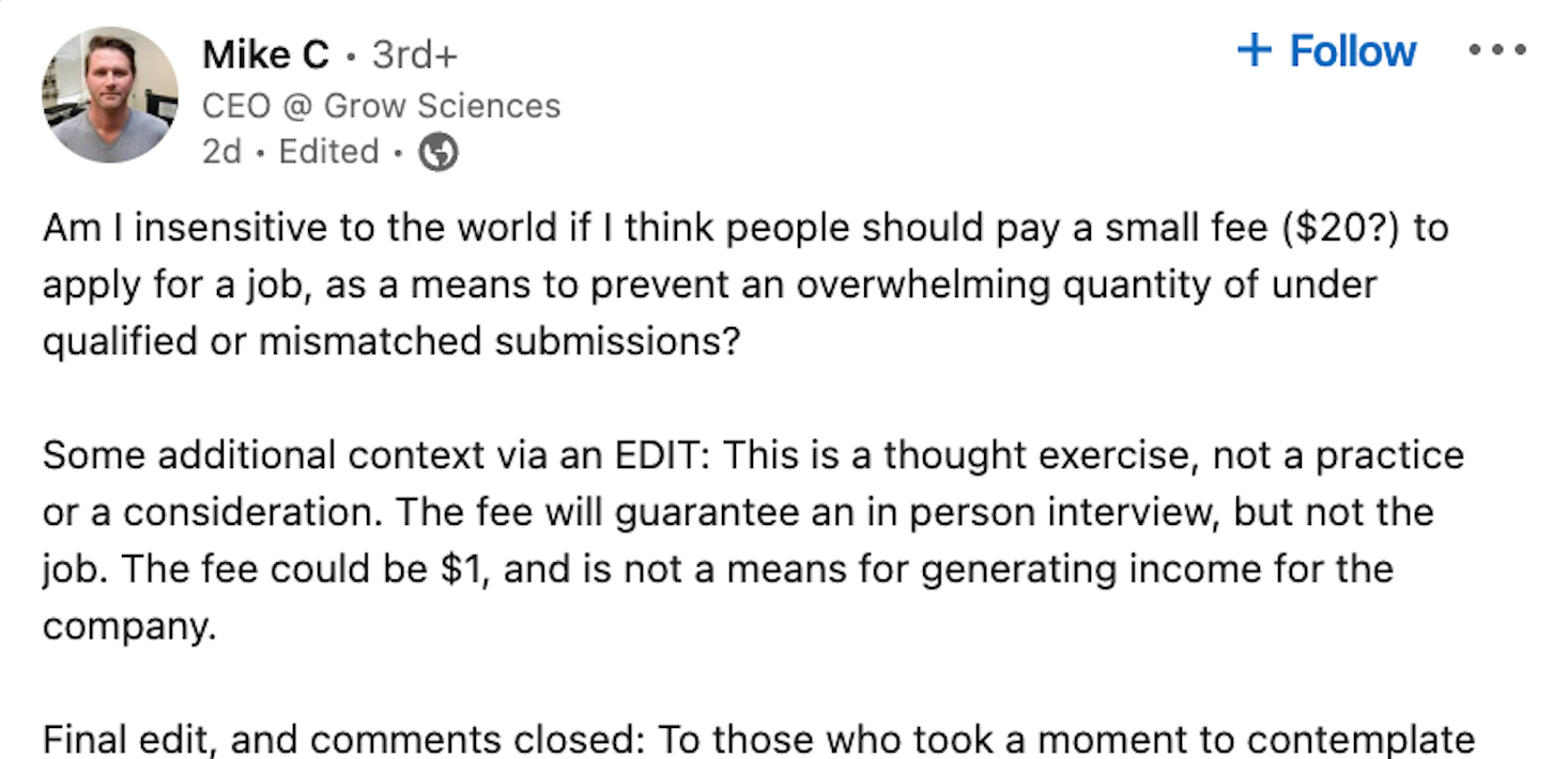 “Am I insensitive?”: Grow Sciences CEO floats charging job hunters to apply